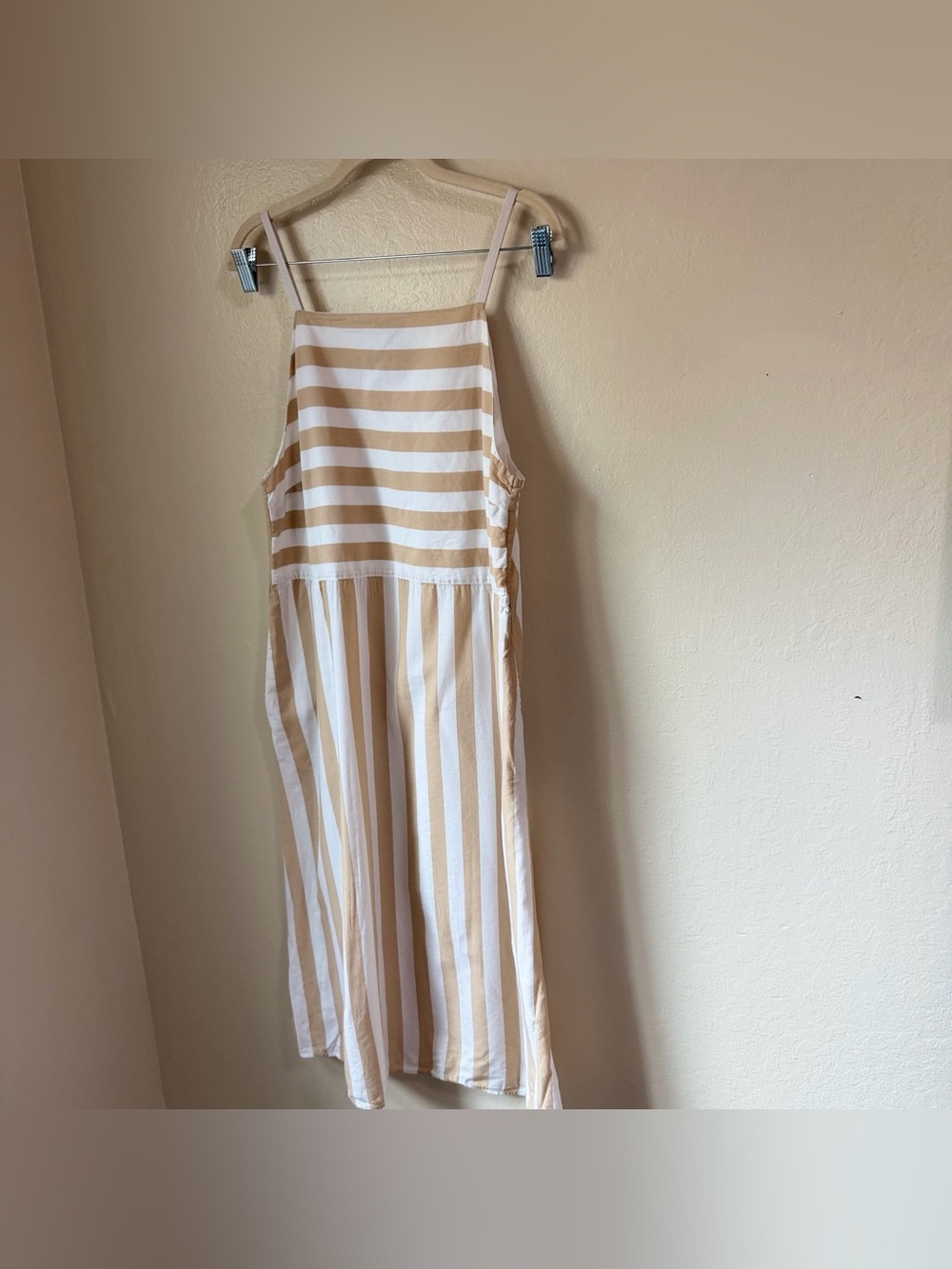 & Other Stories Striped Cotton Midi Dress Size 8 Tan White Mixed Stripe Sundress - Picture 6 of 12